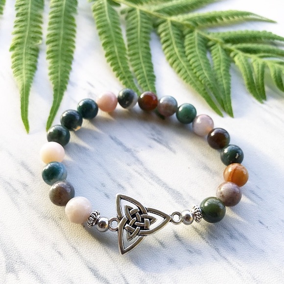 Genuine indian agate celtic knot bead bracelet - Picture 1 of 9